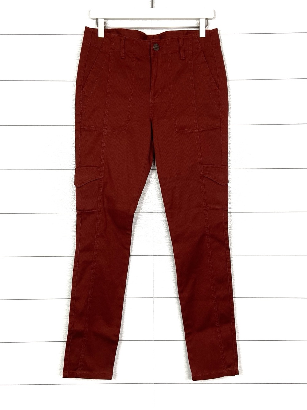 CABI 3566 The Drifter Corduroy Cargo Skinny Pants Rust Brown Red 8
